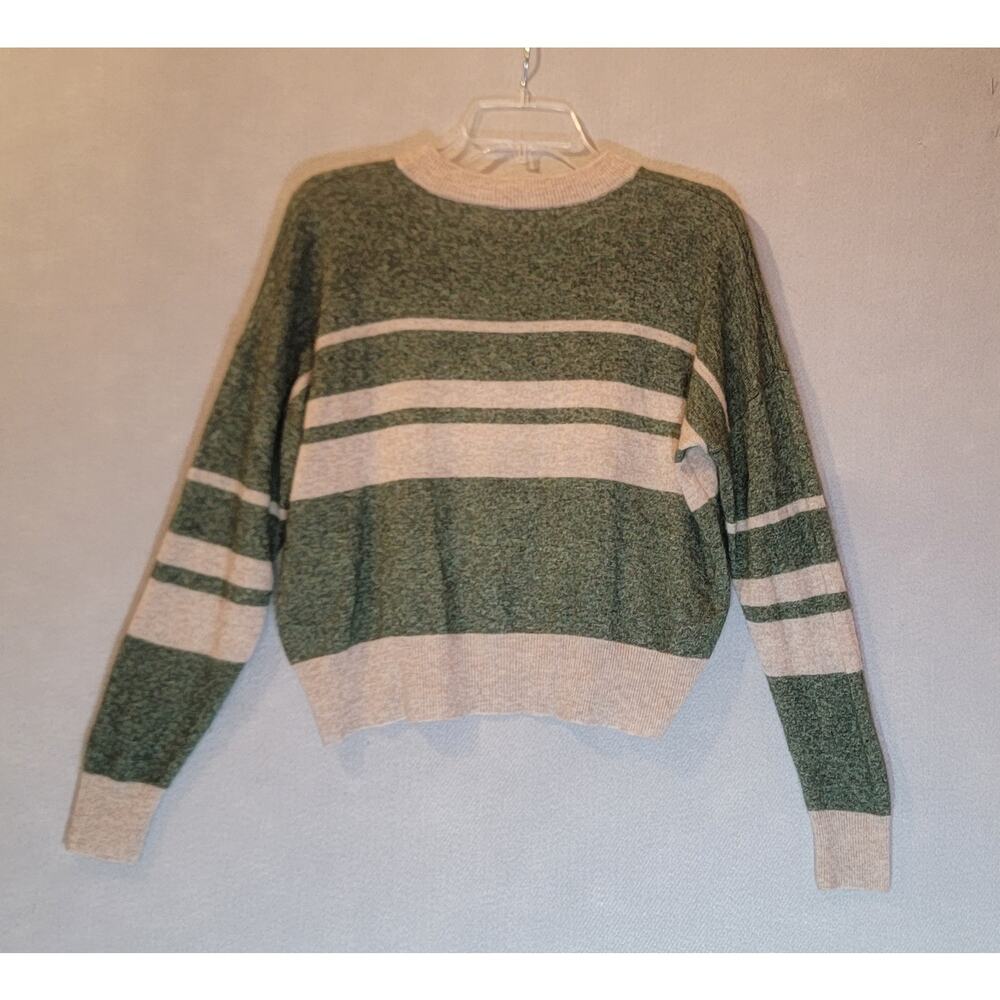 Autumn Cashmere Silk Blend Green Beige Striped Knit Crewneck Sweater XS - Picture 3 of 3